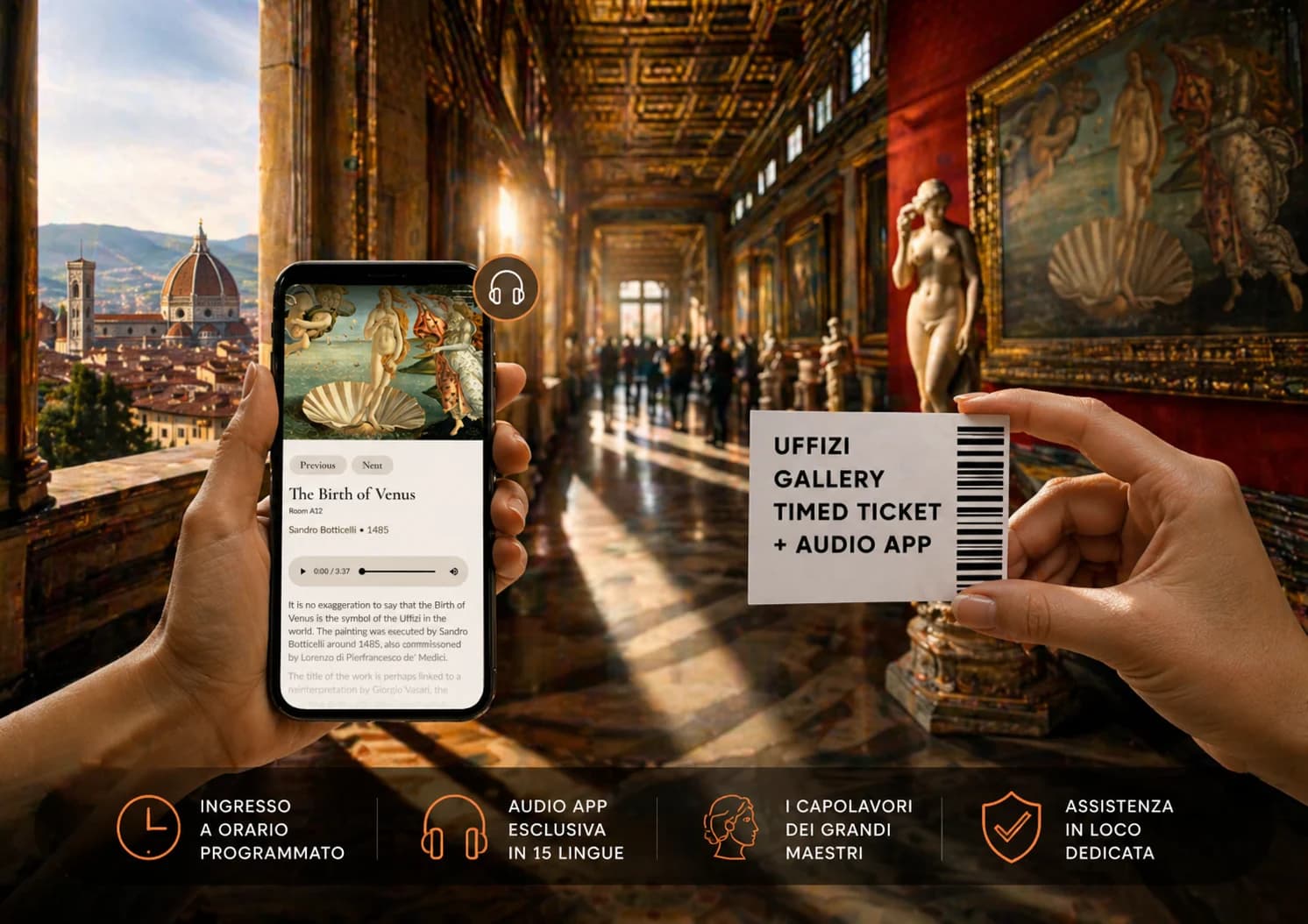Biglietto saltafila per la Galleria degli Uffizi e audio guida multi lingua