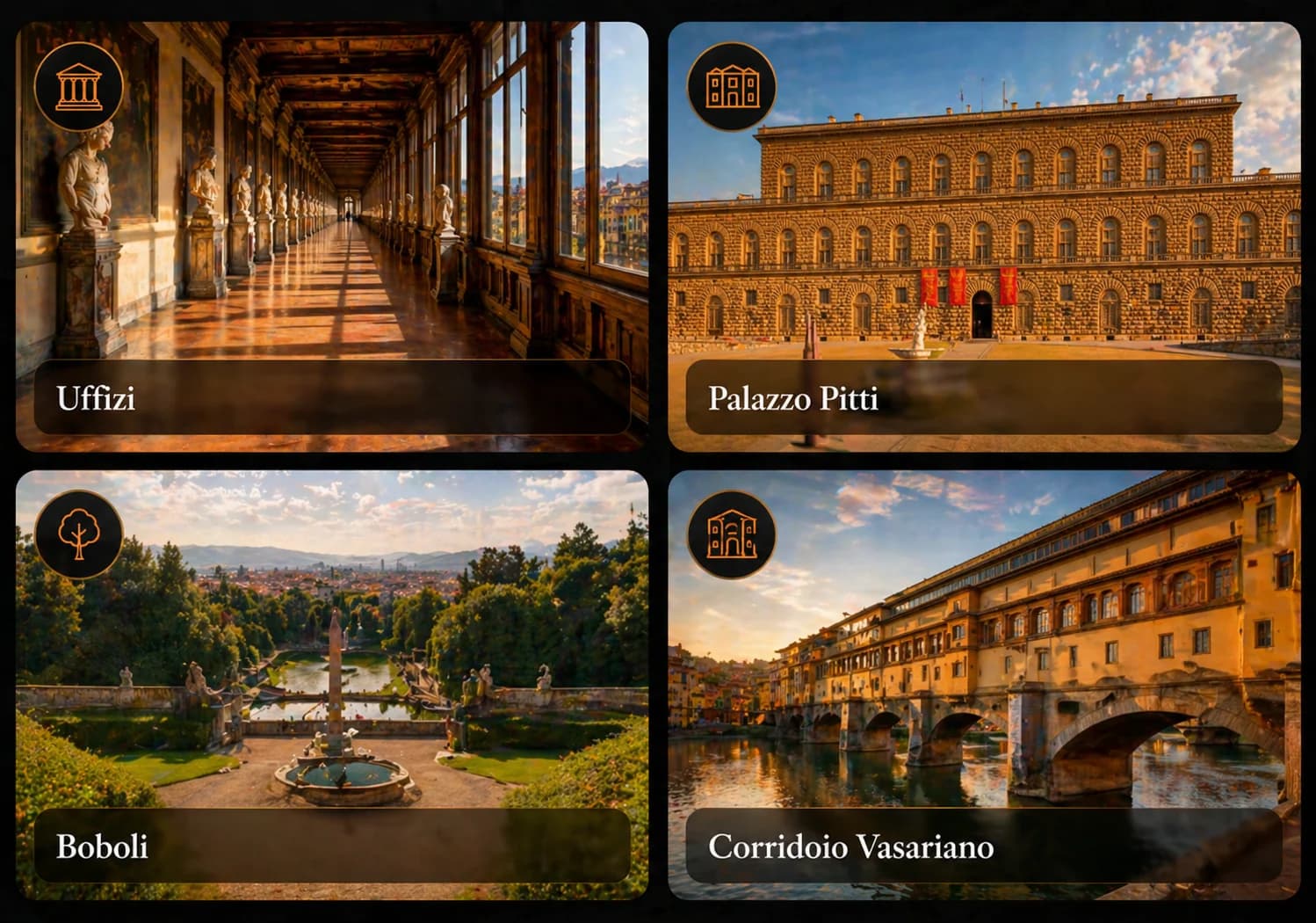 Corridoio Vasariano, Galleria degli Uffizi, Palazzo Pitti e Giardino di Boboli